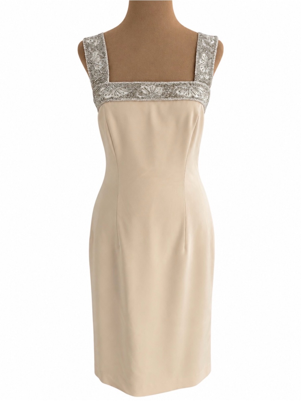 Oleg Cassini Nude Beaded Embroidered Dress Size 8